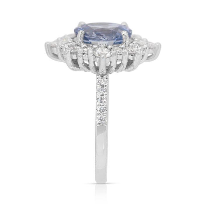 Stunning 2.78ct Sapphire and Diamonds Cluster Ring in 18k White Gold - GIA Certified