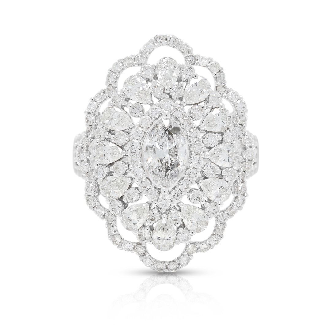 Atemberaubender 3,42 Karat Diamant-Statement-Ring aus 18K Weißgold - NGI zertifiziert