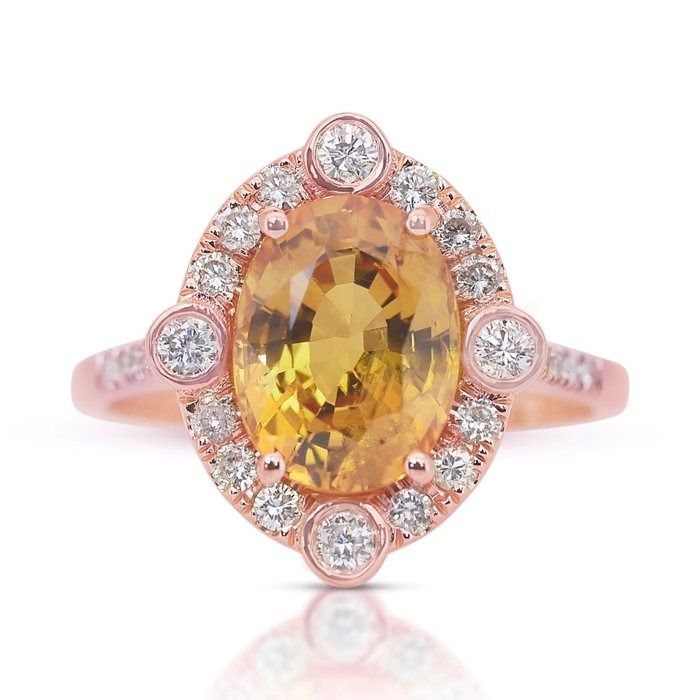 Stunning 4.06ct Sapphire and Diamonds Cluster Ring in 14k Rose Gold - IGI Certified