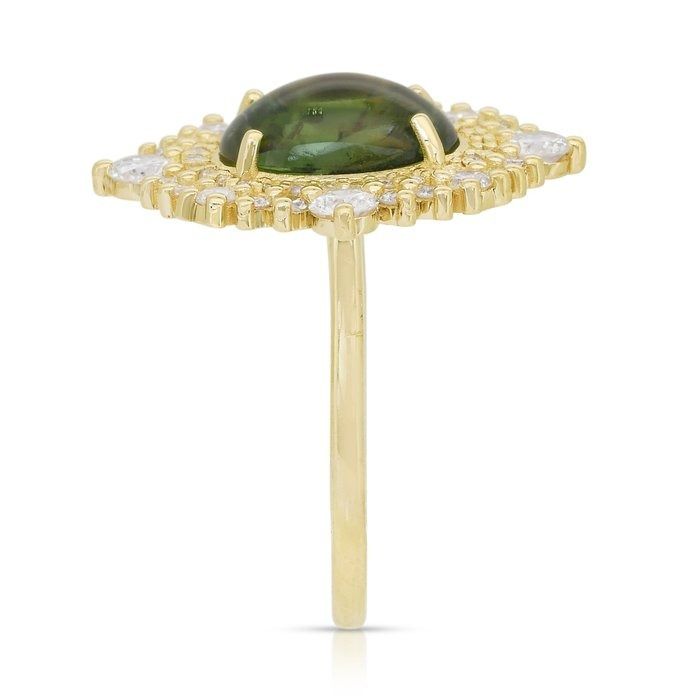 Stunning 4.17ct Tourmaline and Diamonds Cocktail Ring in 14k Yellow Gold - GIA Certified