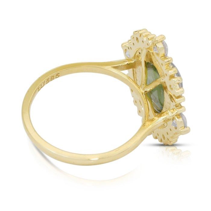 Stunning 4.17ct Tourmaline and Diamonds Cocktail Ring in 14k Yellow Gold - GIA Certified