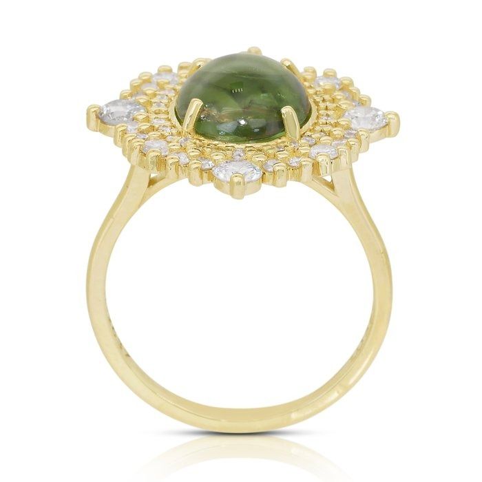 Stunning 4.17ct Tourmaline and Diamonds Cocktail Ring in 14k Yellow Gold - GIA Certified