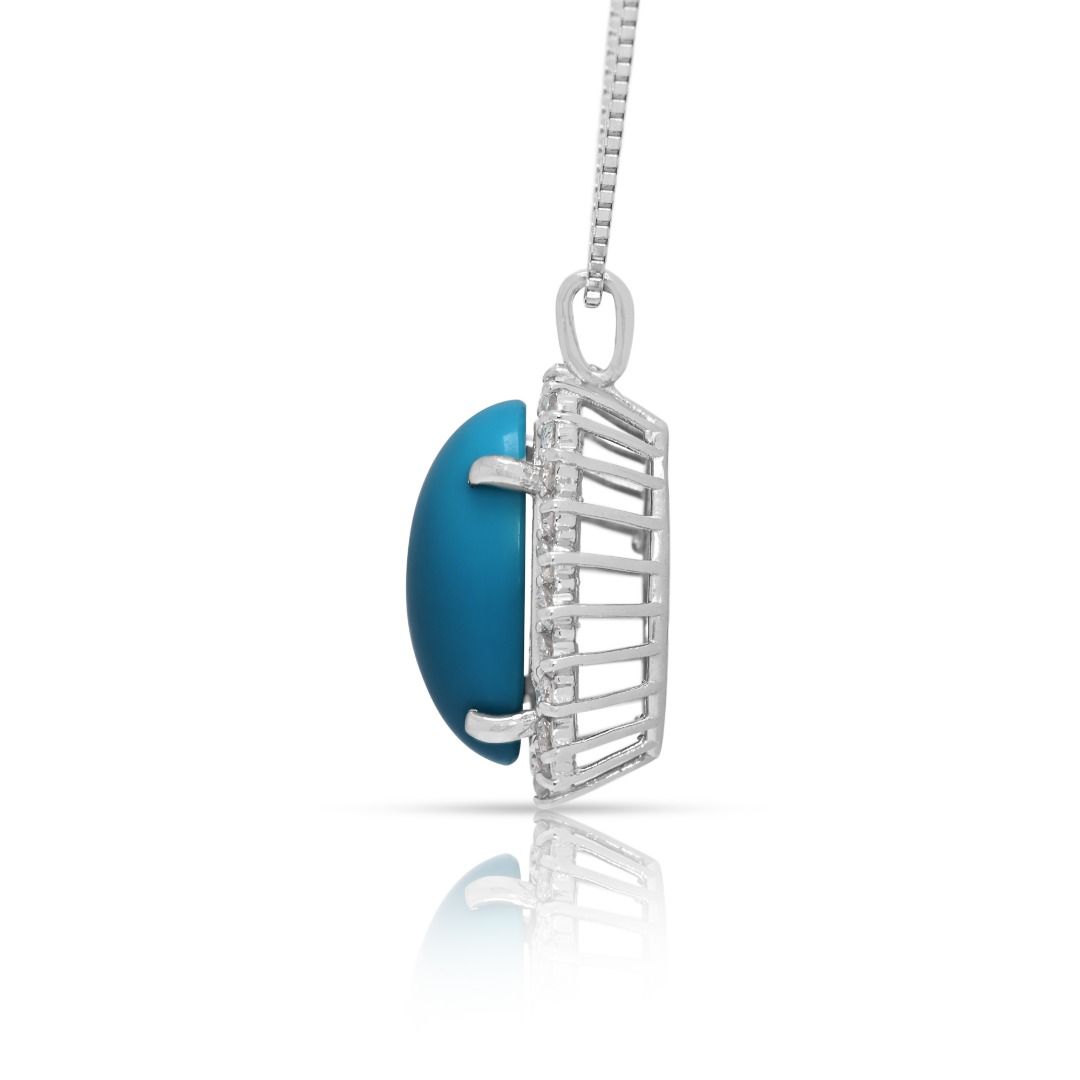 Stunning 4.88ct Natural Turquoise and Diamond Platinum Pendant and Chain (New-Unworn)