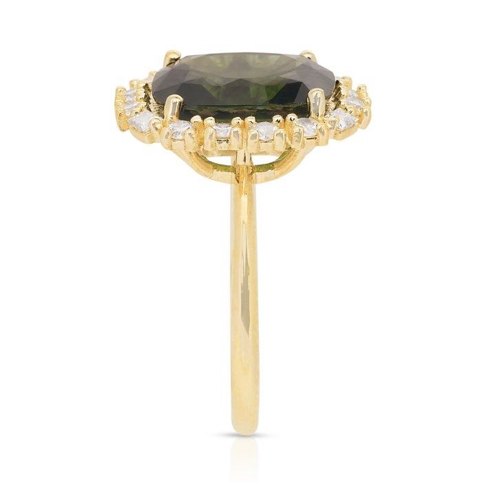 Stunning 6.23ct Zircon and Diamonds Cocktail Ring in 14k Yellow Gold - GIA Certified