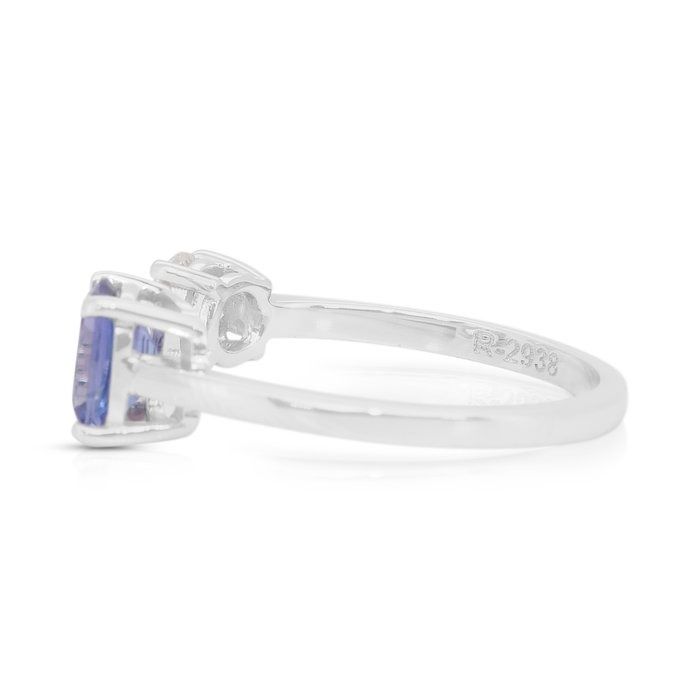 Stylish 1.46ct Tanzanite and Diamond 2-Stone Ring in 18k White Gold - IGI Certified
