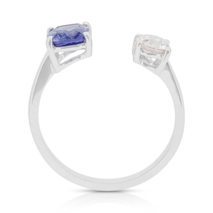Stylish 1.46ct Tanzanite and Diamond 2-Stone Ring in 18k White Gold - IGI Certified