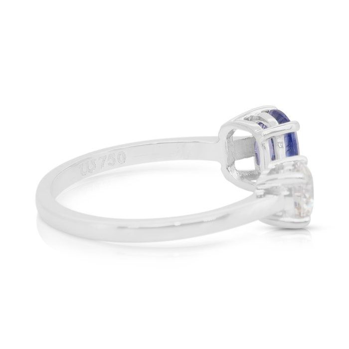Stylish 1.46ct Tanzanite and Diamond 2-Stone Ring in 18k White Gold - IGI Certified