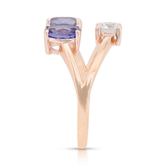 Stylish 2.03ct Tanzanites and Diamond 3-Stone Ring in 18k Rose Gold - IGI Certified