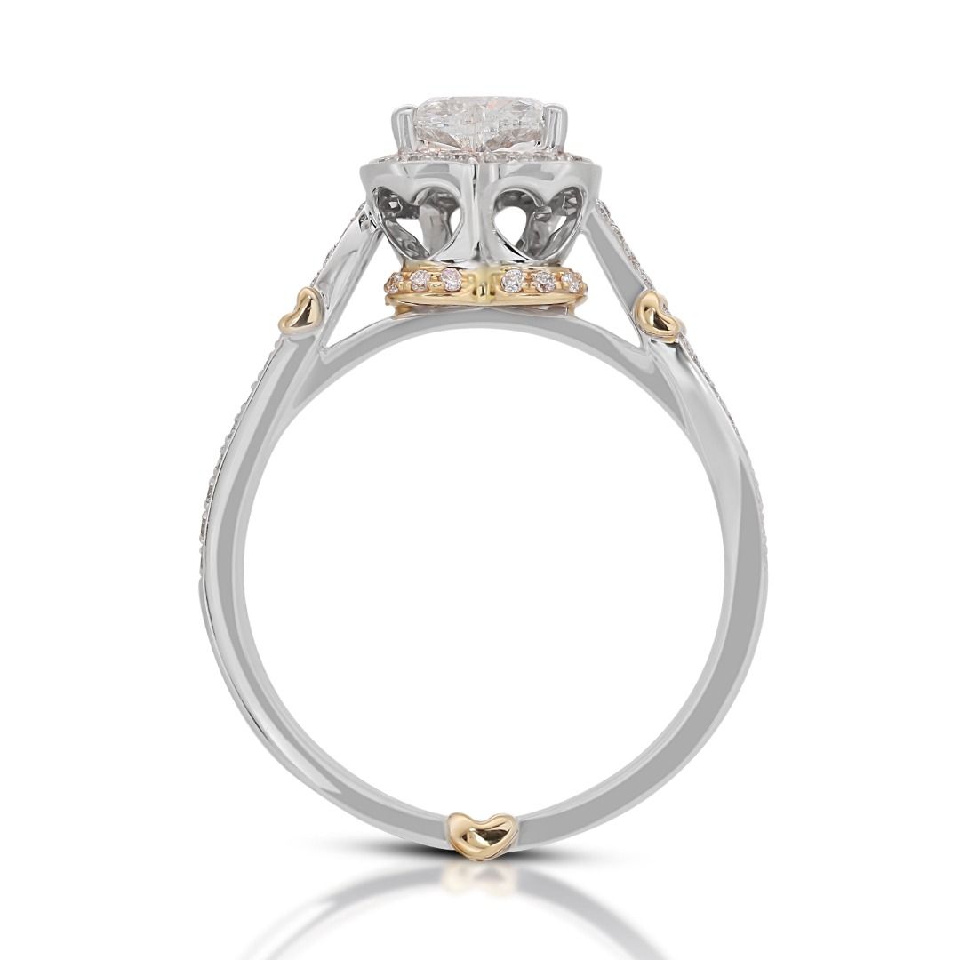 Stylish 0.74ct Heart Shape Natural Diamond Two Toned Ring - GIA Certified