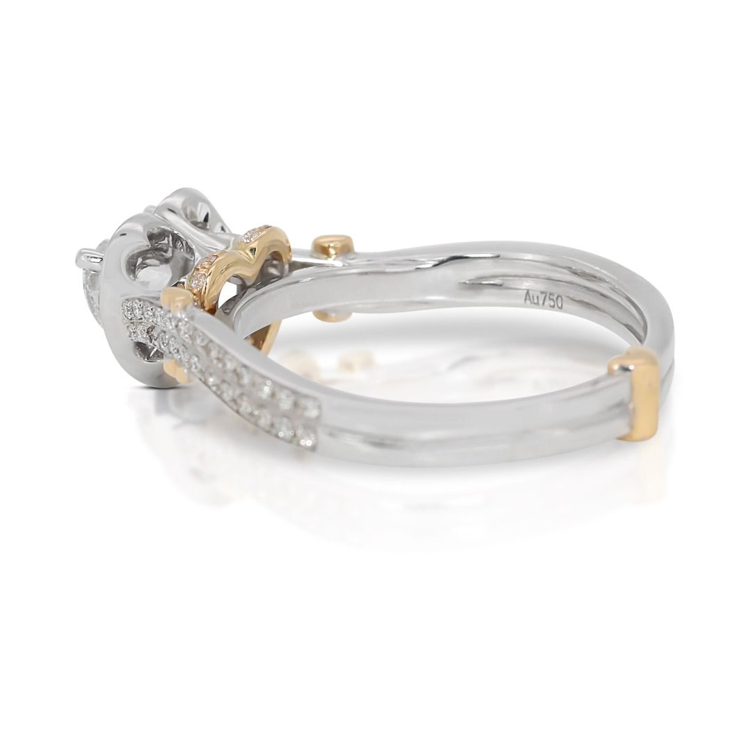 Stylish 0.74ct Heart Shape Natural Diamond Two Toned Ring - GIA Certified