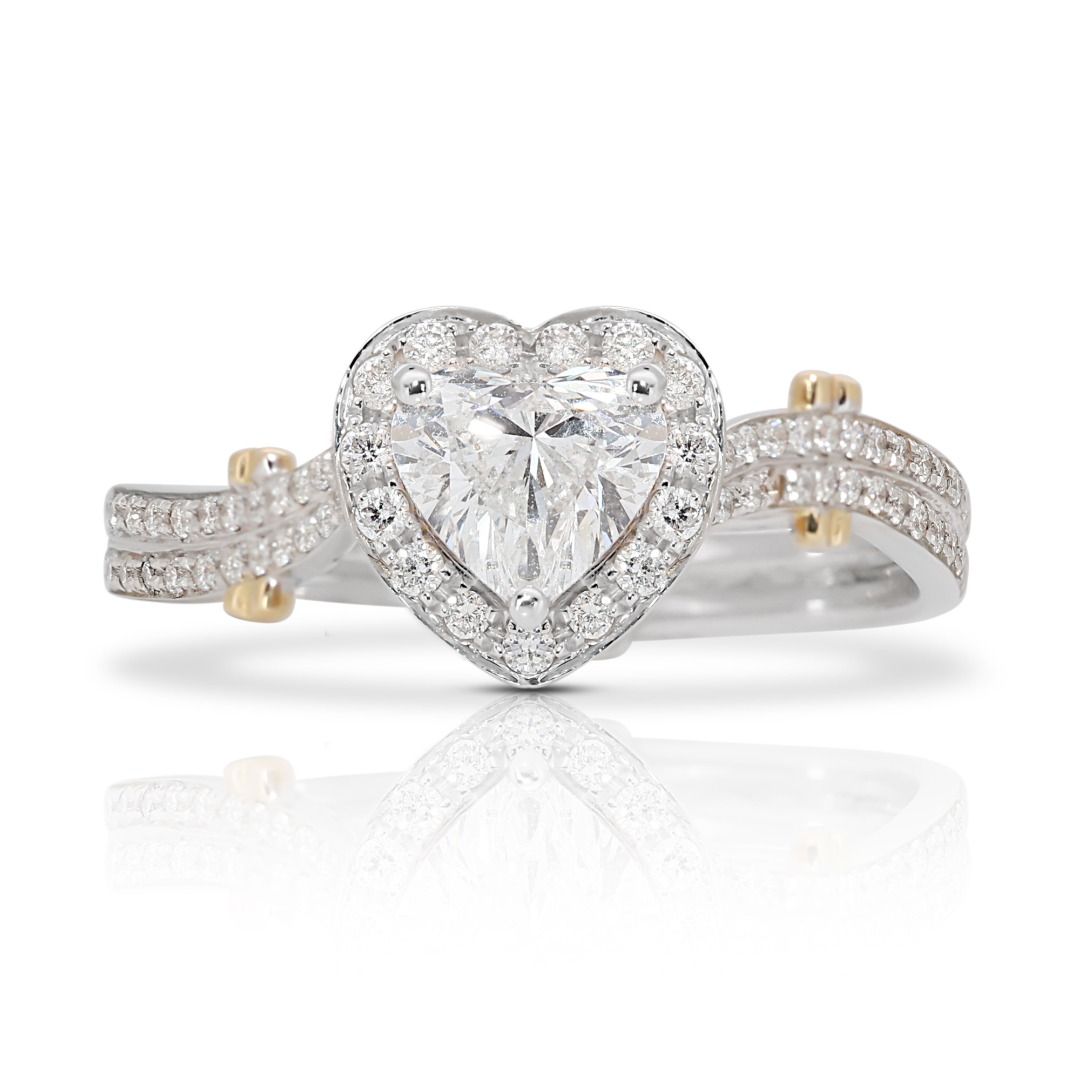 Stylish 0.74ct Heart Shape Natural Diamond Two Toned Ring - GIA Certified