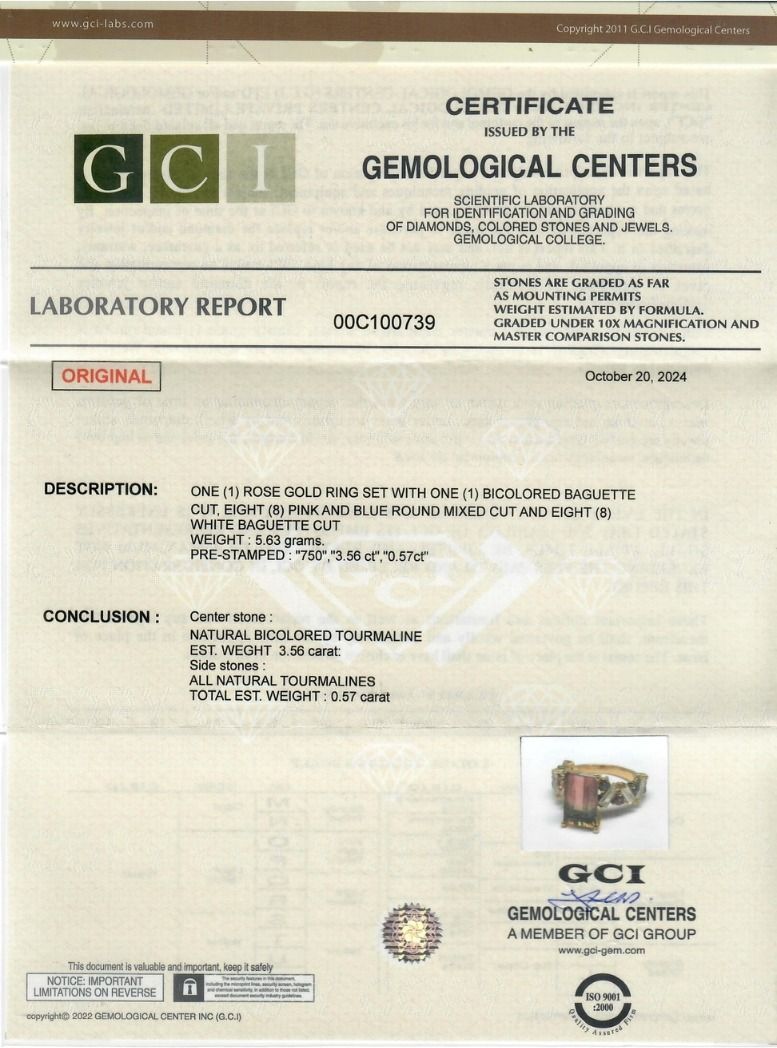 Stylish Multicolor 4.13ct Tourmaline Cluster Ring in 18k Rose Gold - GCI Certified