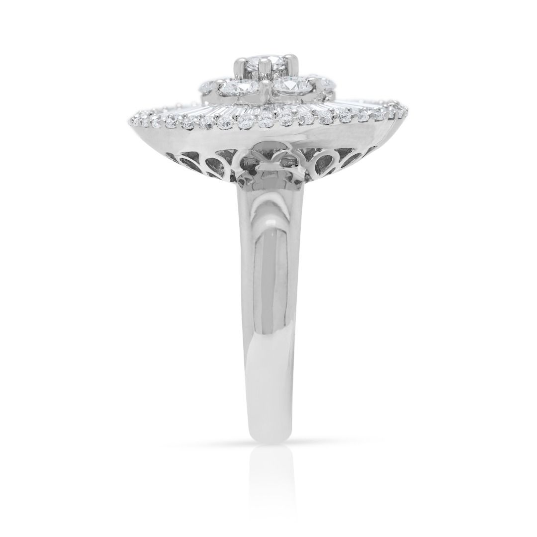 Sunburst 0.96ct Diamond Cocktail Ring in 18K White Gold