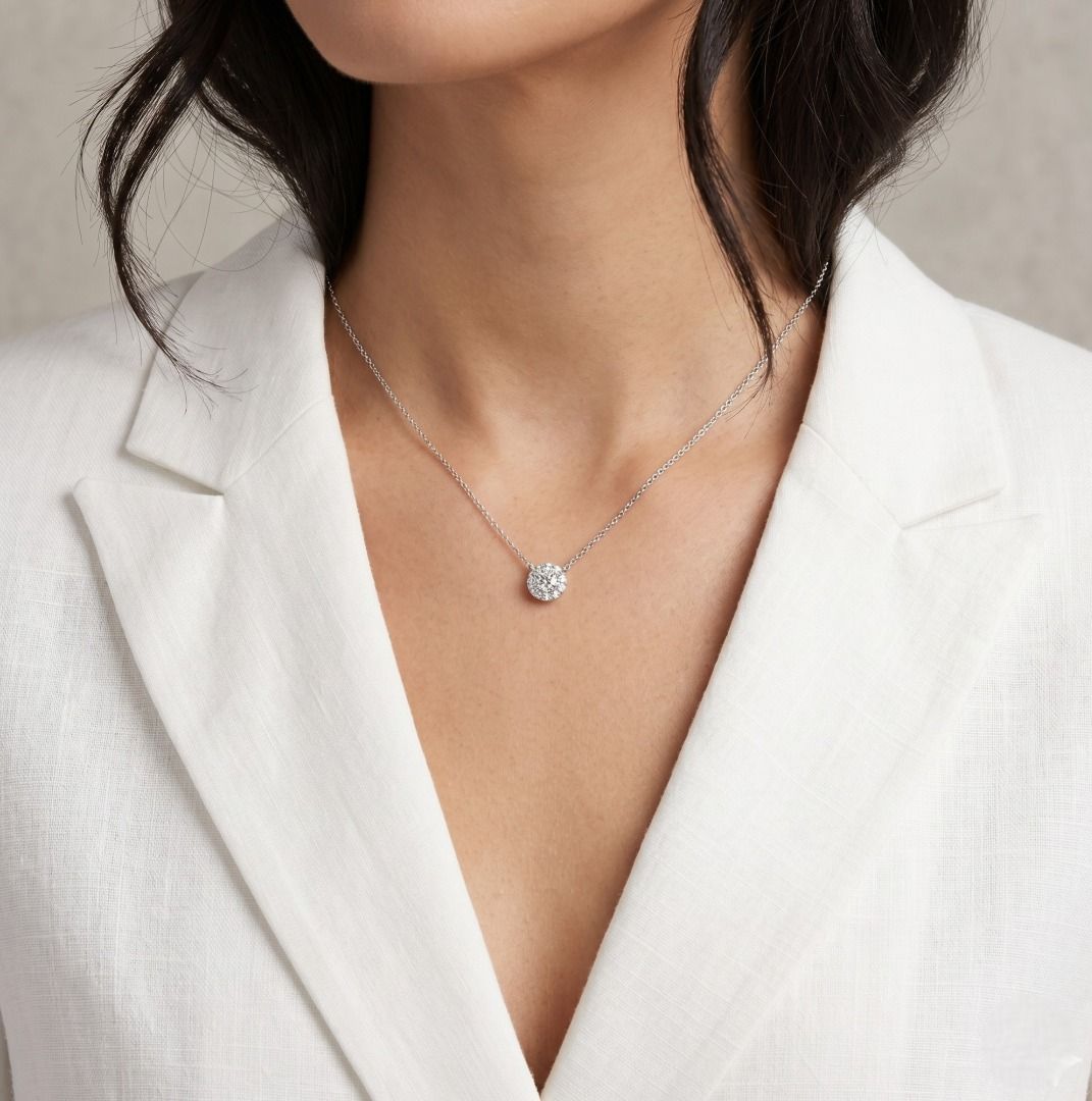 Timeless 0.51ct Halo Lab-Grown Diamond Necklace in 18K White Gold