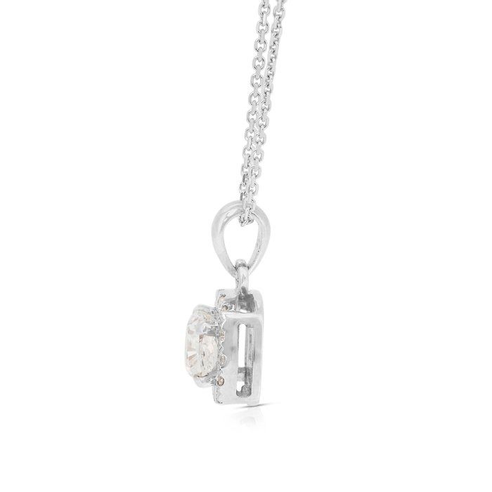Timeless 0.67ct Diamonds Necklace with Halo Cushion Pendant in 18k White Gold - GIA Certified