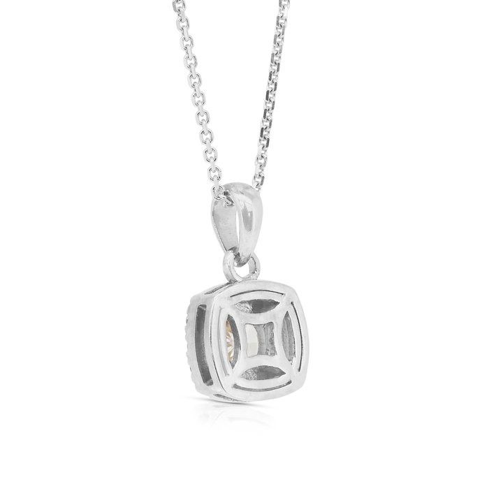 Timeless 0.67ct Diamonds Necklace with Halo Cushion Pendant in 18k White Gold - GIA Certified
