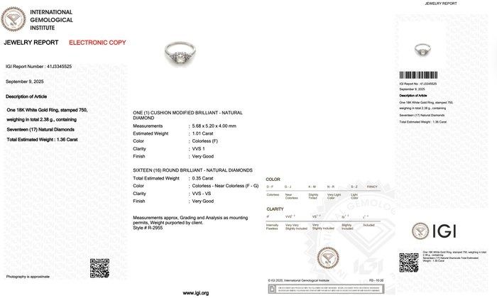 Timeless 1.36ct Diamonds Pave Ring in 18k White Gold - IGI Certified -