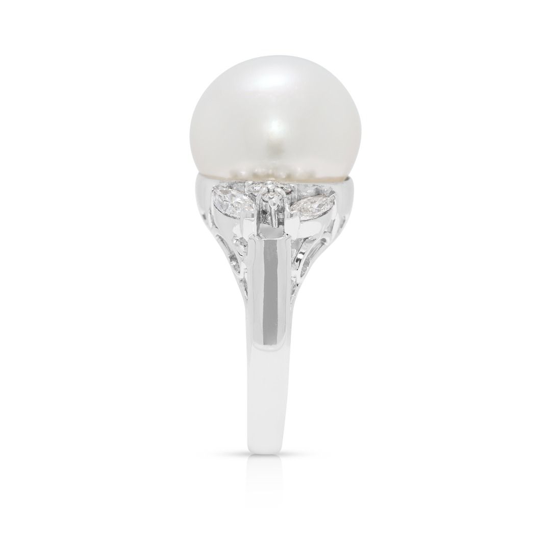 Timeless 13mm South Sea Pearl & 0.86ct Natural Diamond Ring in 18K White Gold