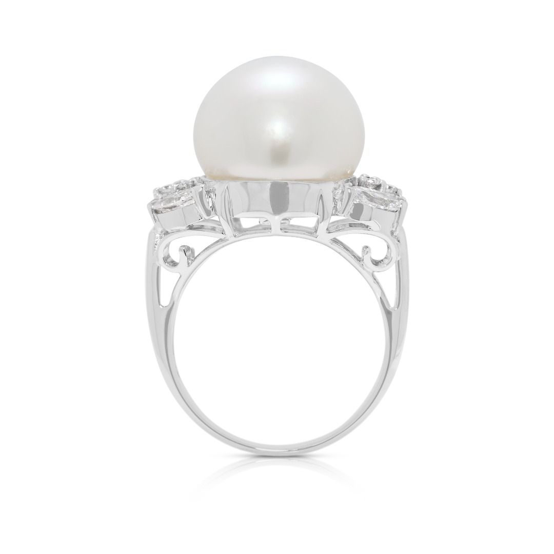 Timeless 13mm South Sea Pearl & 0.86ct Natural Diamond Ring in 18K White Gold