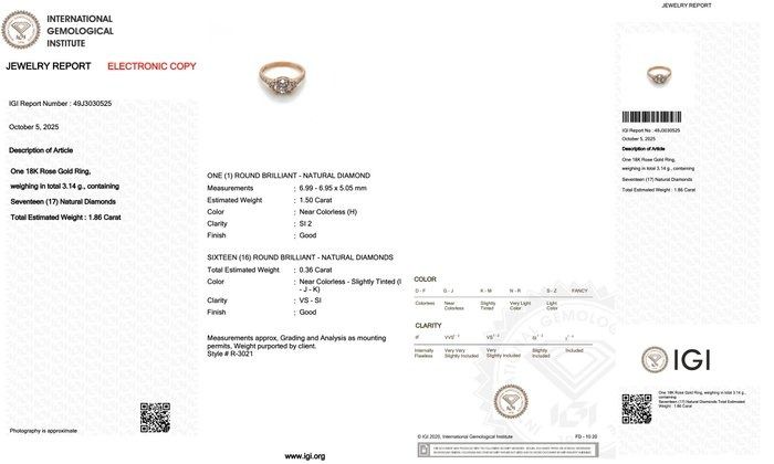 Timeless 1.86ct Diamonds Pave Ring in 18k Rose Gold - IGI Certified