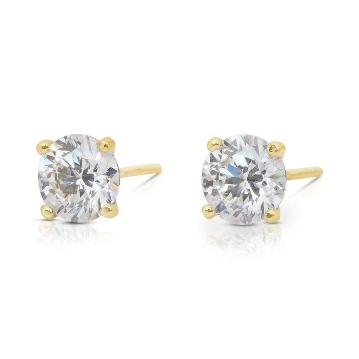 Timeless 2.04ct Diamonds Stud Earrings in 18k Yellow Gold - IGI Certified