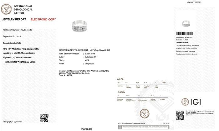 Timeless 2.22ct Diamonds Ring in 18k White Gold - IGI Certified