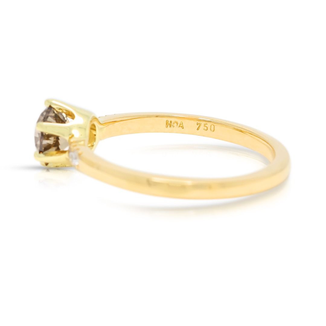 Unique 0.59ct Brown & White Diamond Ring in 18K Yellow Gold