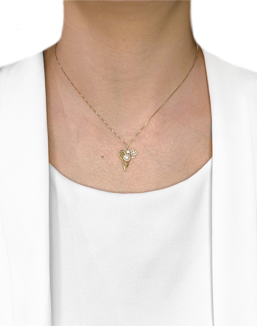 Unique Akoya Pearl & Natural Diamond 18K Yellow Gold Car Design Pendant