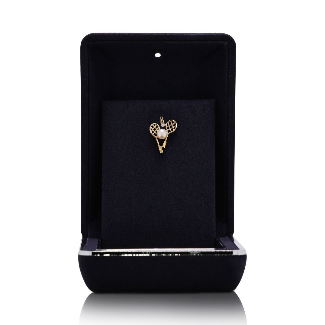 Unique Akoya Pearl & Natural Diamond 18K Yellow Gold Car Design Pendant