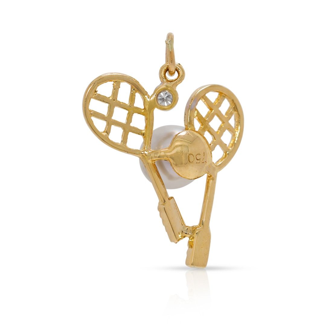 Unique Akoya Pearl & Natural Diamond 18K Yellow Gold Car Design Pendant