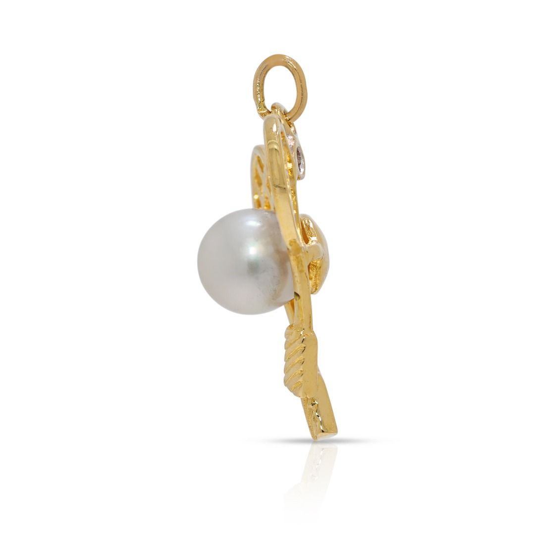 Unique Akoya Pearl & Natural Diamond 18K Yellow Gold Car Design Pendant