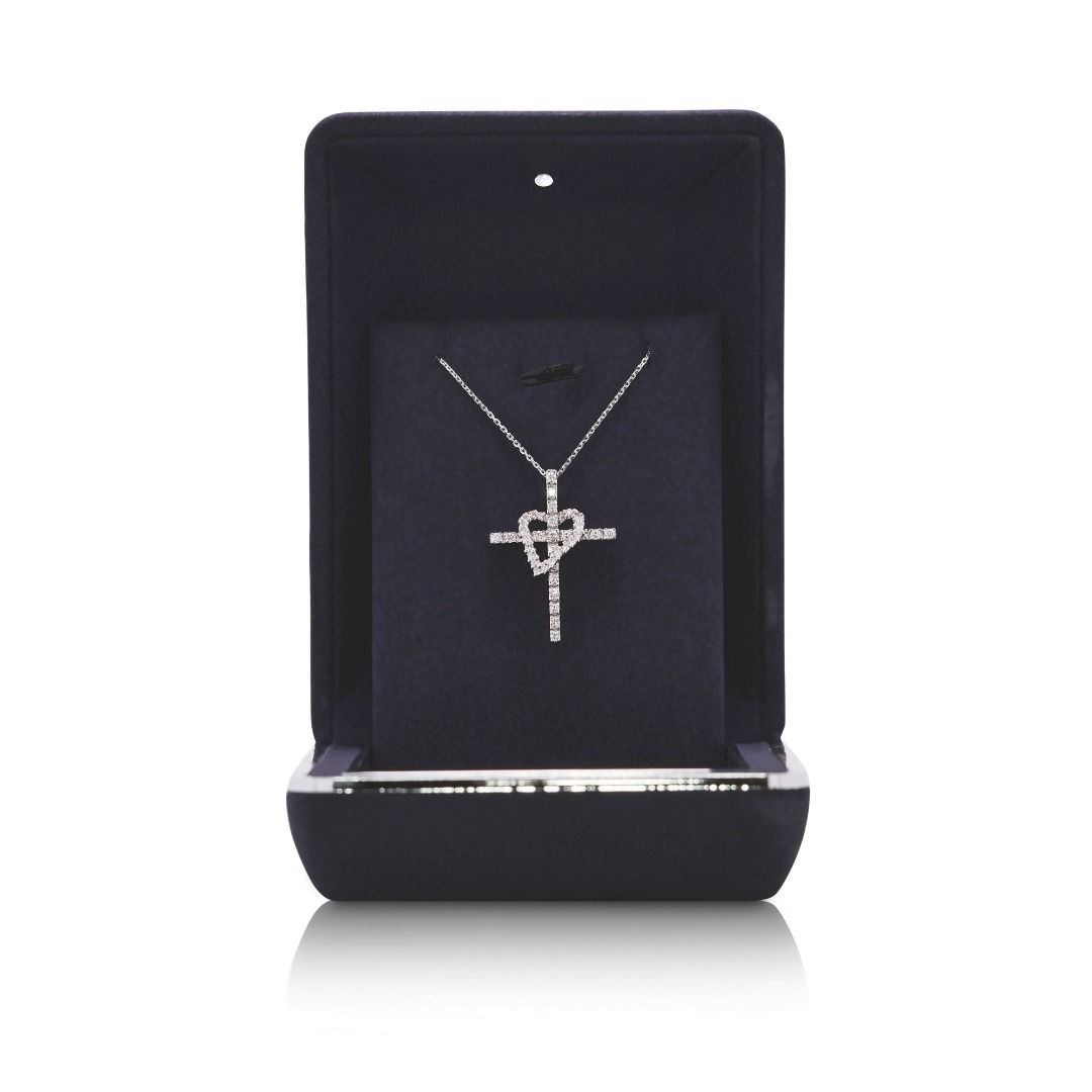 Versatile 0.6ct Heart & Cross Natural Diamond Necklace in 18K White Gold