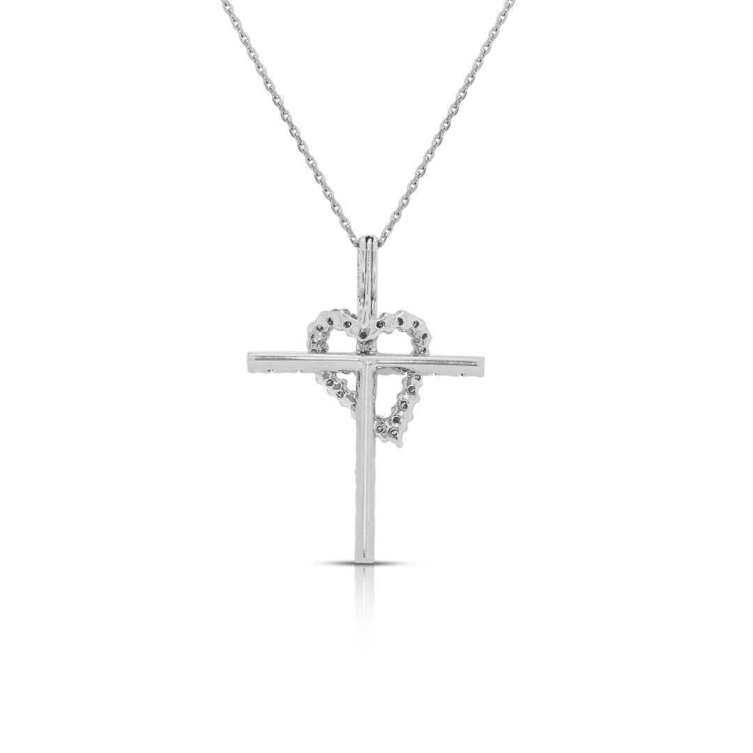 Versatile 0.6ct Heart & Cross Natural Diamond Necklace in 18K White Gold