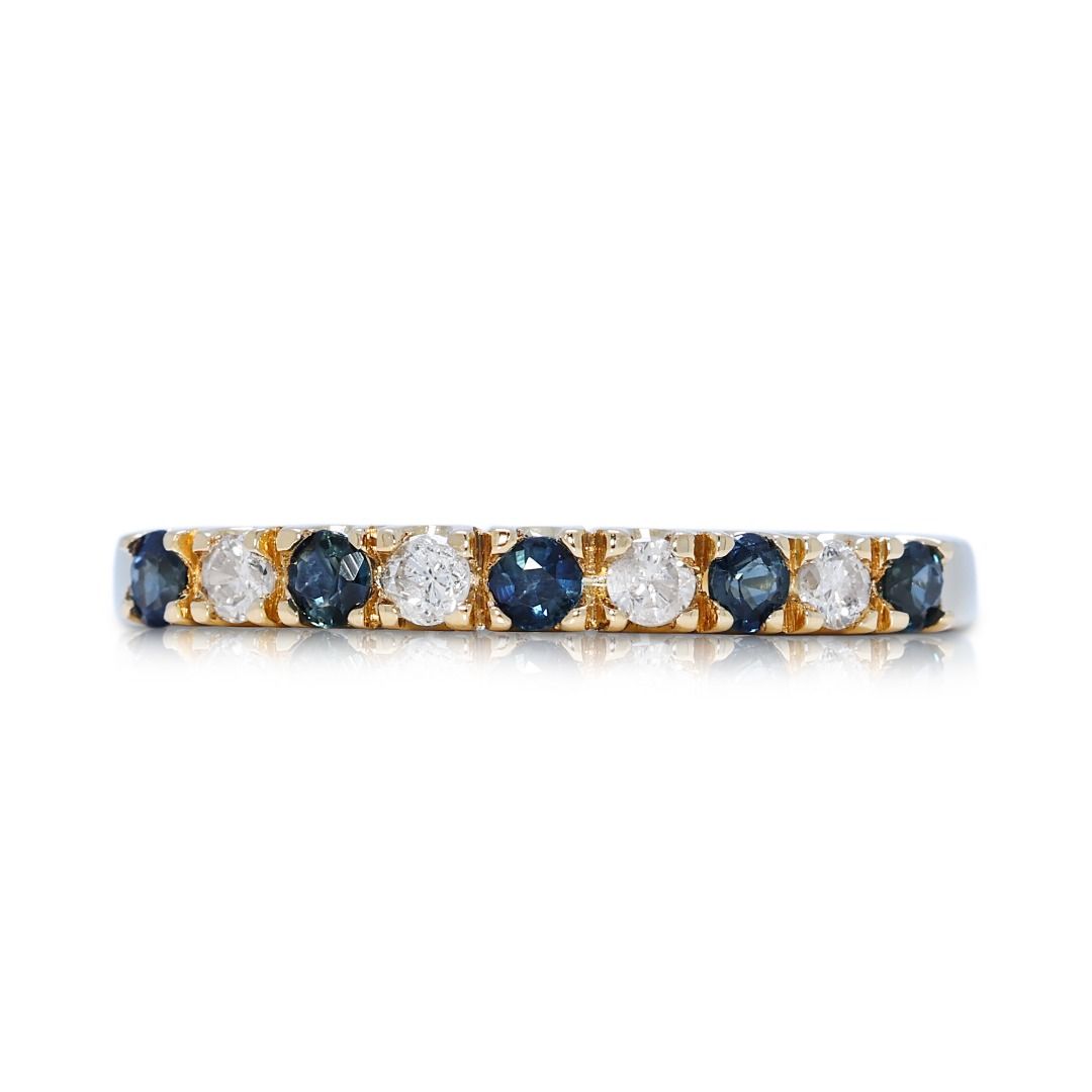 Vibrant 0.37ct Sapphire & Diamond Band in 18K Yellow Gold (New-Unworn)