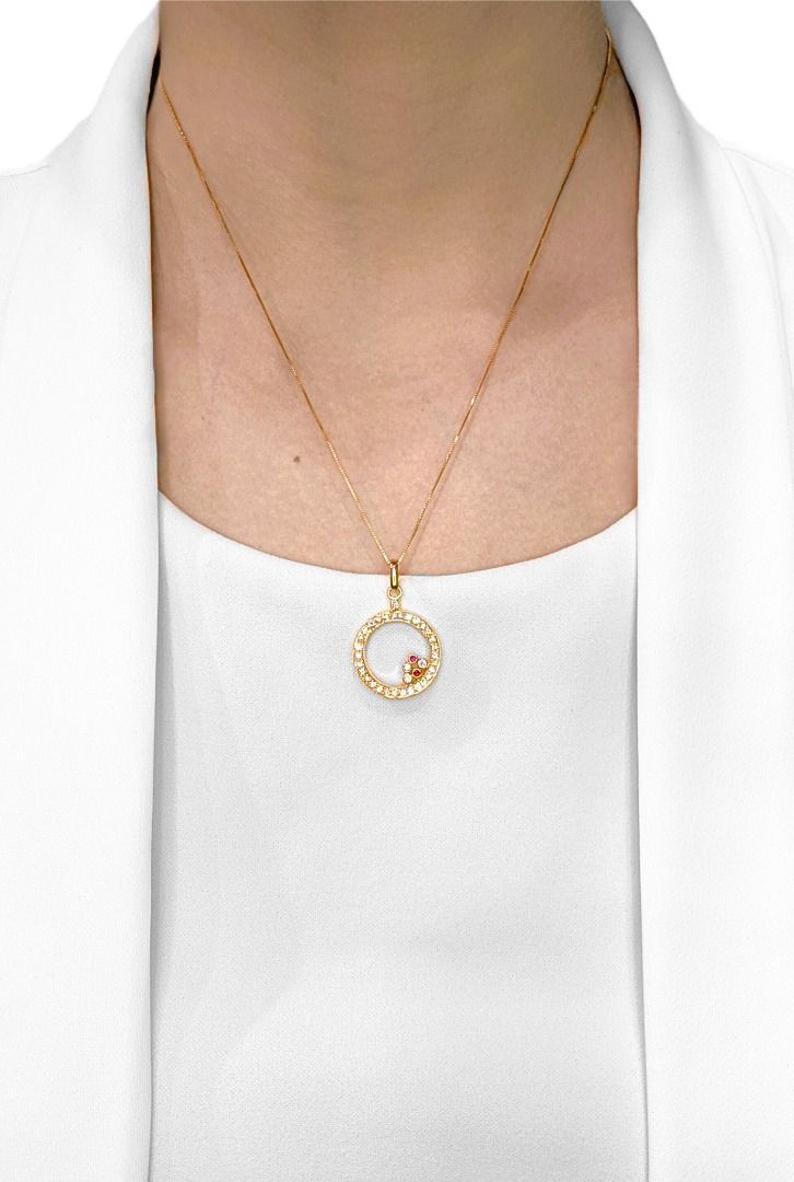 Vibrant 0.46ct Natural Diamond & Ruby 18K Yellow Gold Pendant (Unworn)