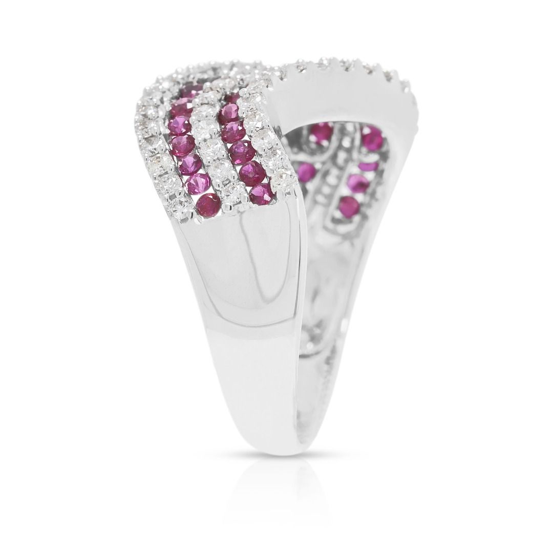 Vibrant 0.94ct Ruby & Diamond Wave Ring in 18K White Gold