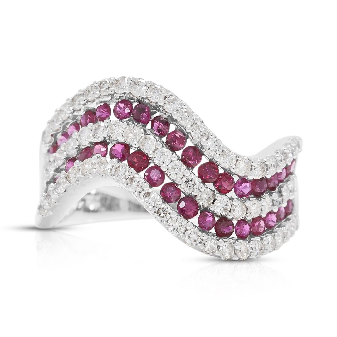 Vibrant 0.94ct Ruby & Diamond Wave Ring in 18K White Gold