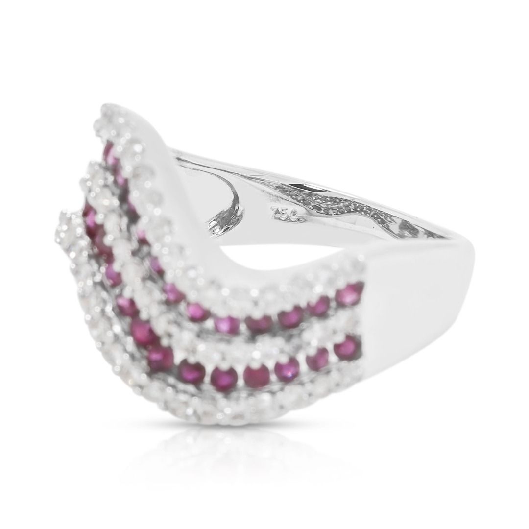 Vibrant 0.94ct Ruby & Diamond Wave Ring in 18K White Gold