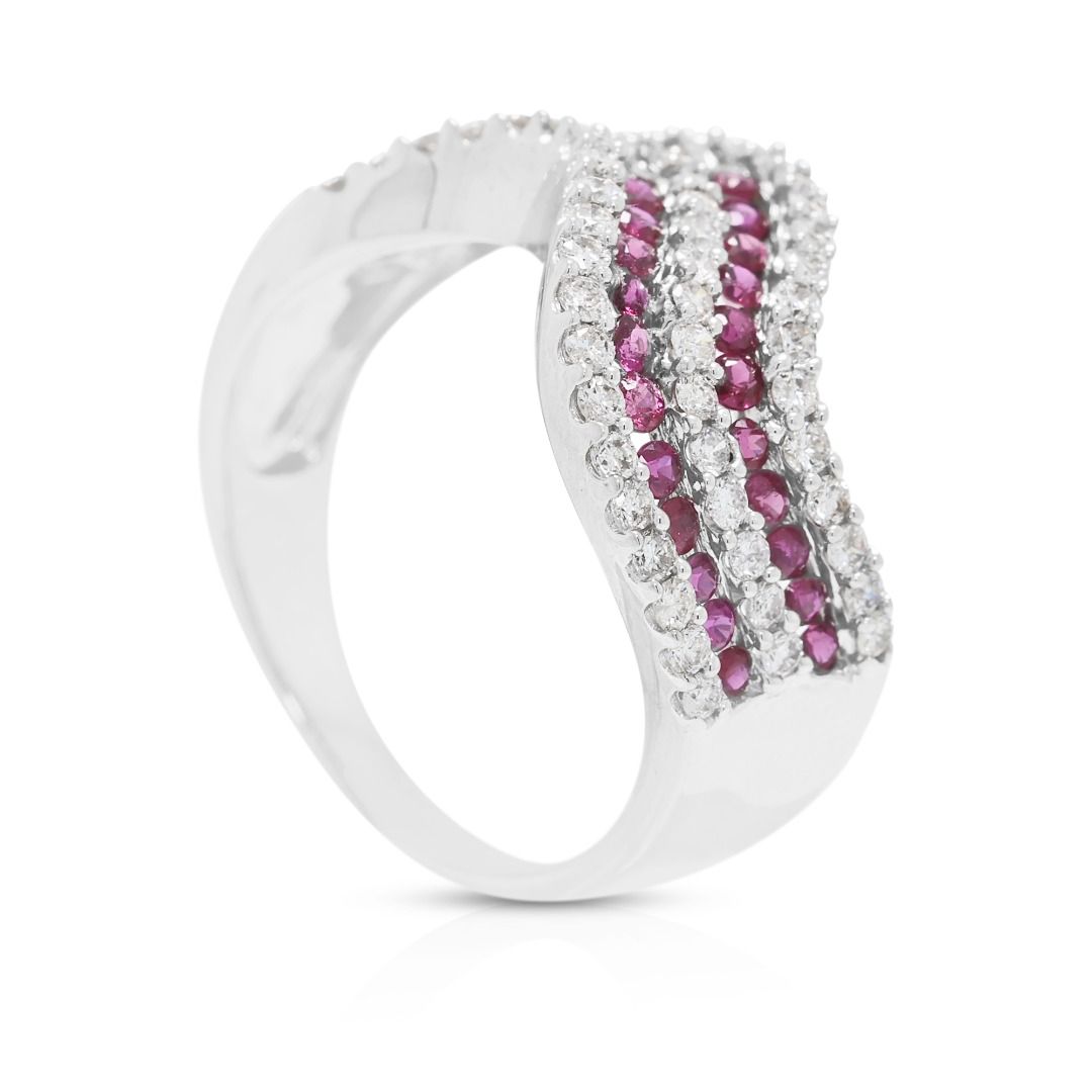 Vibrant 0.94ct Ruby & Diamond Wave Ring in 18K White Gold