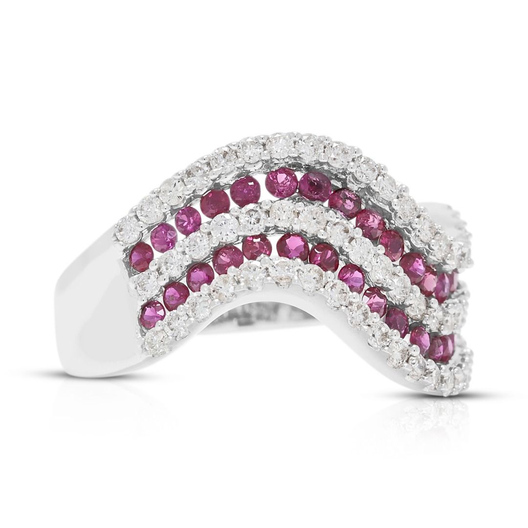 Vibrant 0.94ct Ruby & Diamond Wave Ring in 18K White Gold