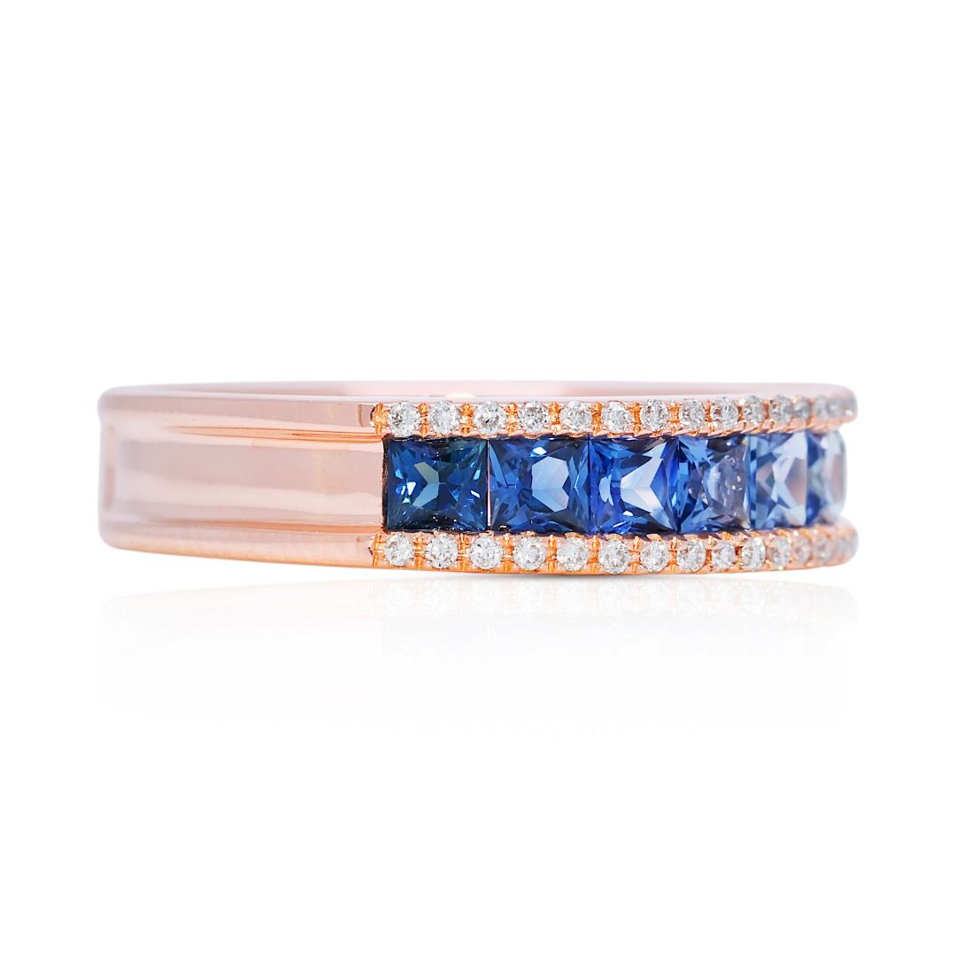 Vibrant 1.15ct Gold Heart Multi-Color Sapphire and Diamond 18k Rose Gold Band