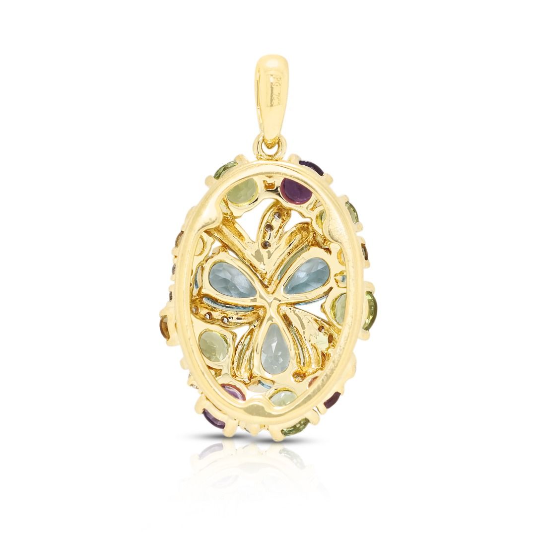 Vibrant 1.38ct Multi-Gem Floral Pendant in 18K Yellow Gold