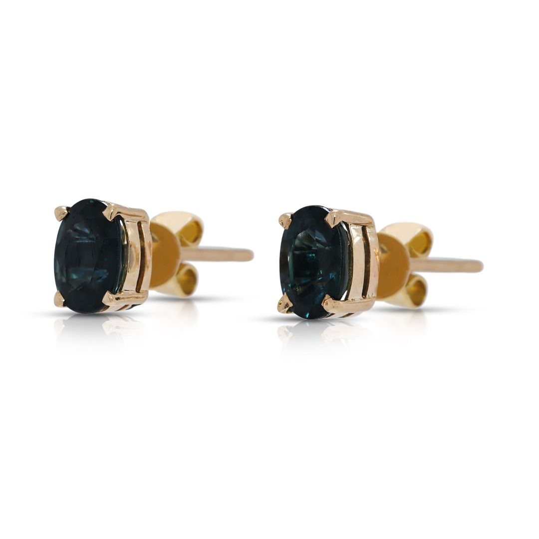 Vibrant 1.62ct Sapphire 18K Yellow Gold Stud Earrings - (Unworn)