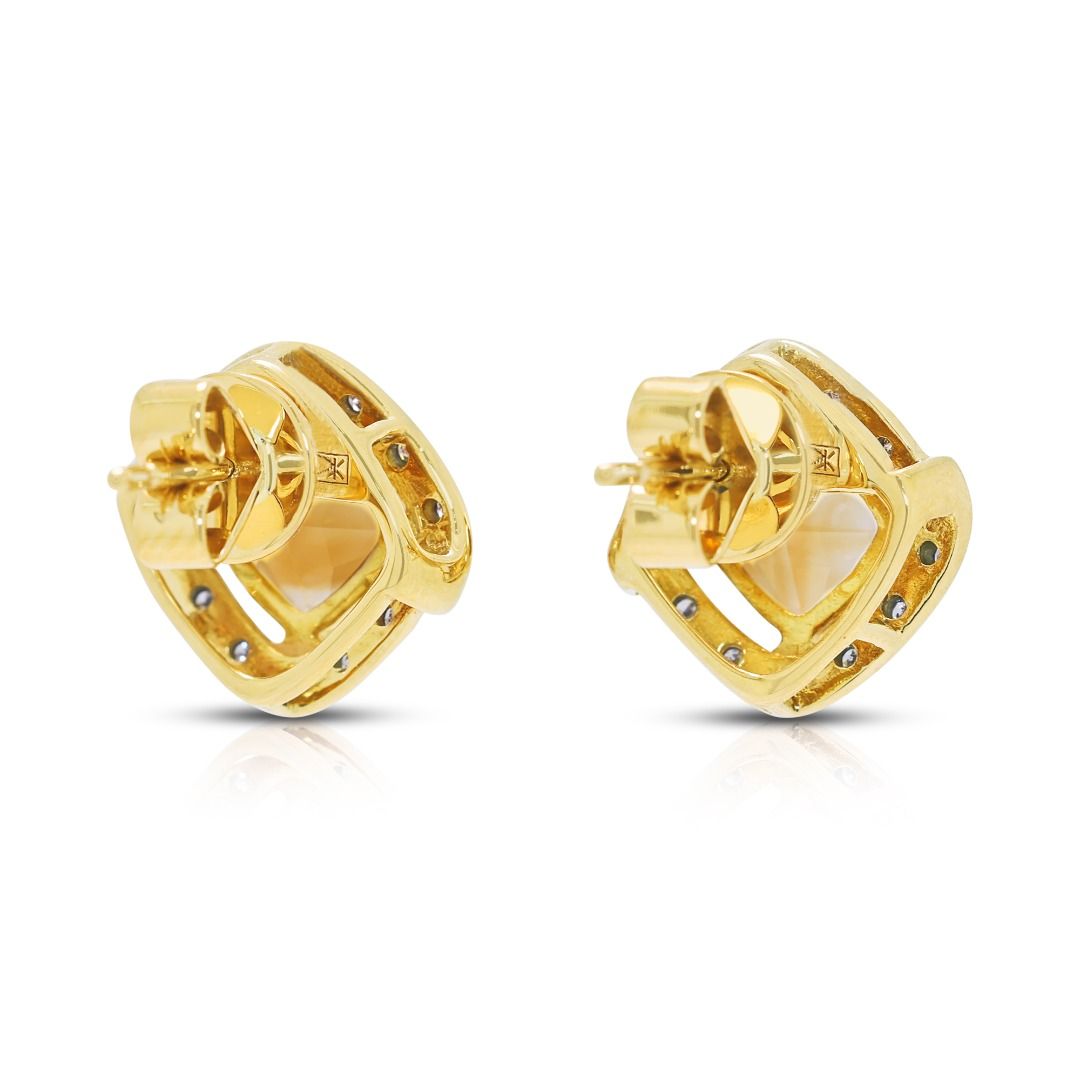 Vibrant 3.13ct Citrine & Diamond Stud Earrings in 18K Yellow Gold