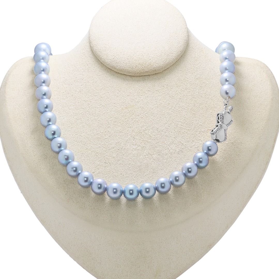 Vibrant 8.5mm Blue Akoya Pearl Silver Necklace (New)