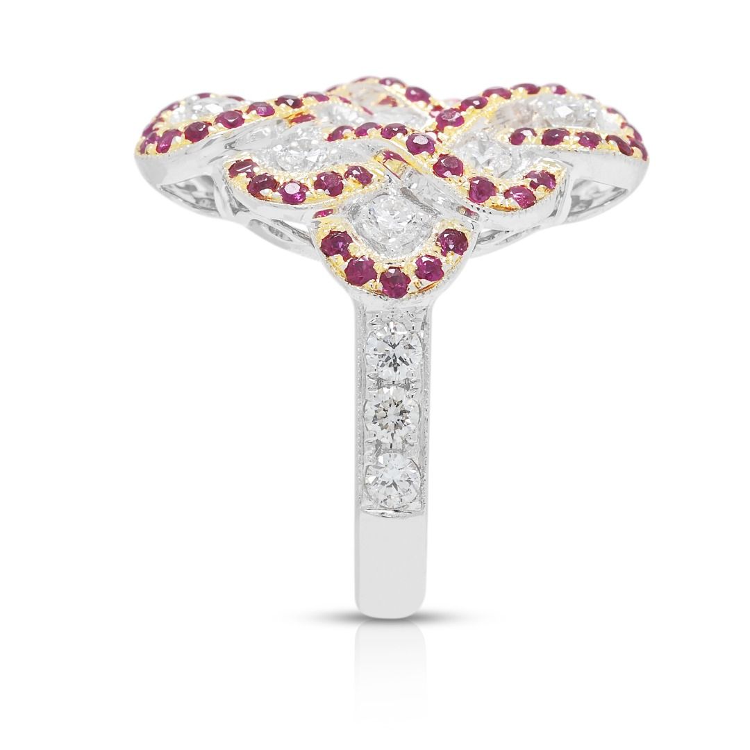 Vintage 0.302ct Ruby & 0.892ct Diamond Statement Ring in 18K Two-Tone Gold (New)