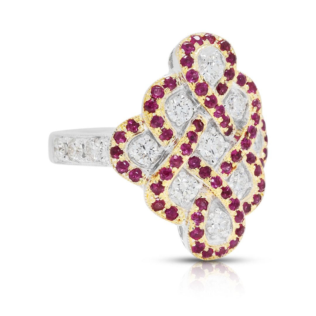 Vintage 0.302ct Ruby & 0.892ct Diamond Statement Ring in 18K Two-Tone Gold (New)