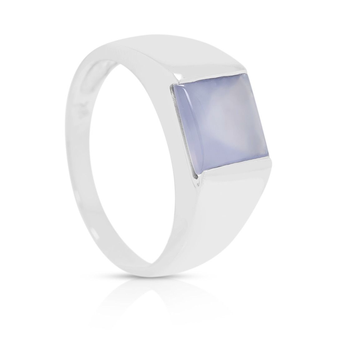 Vintage 8mm Cushion Chalcedony Ring in 18K White Gold