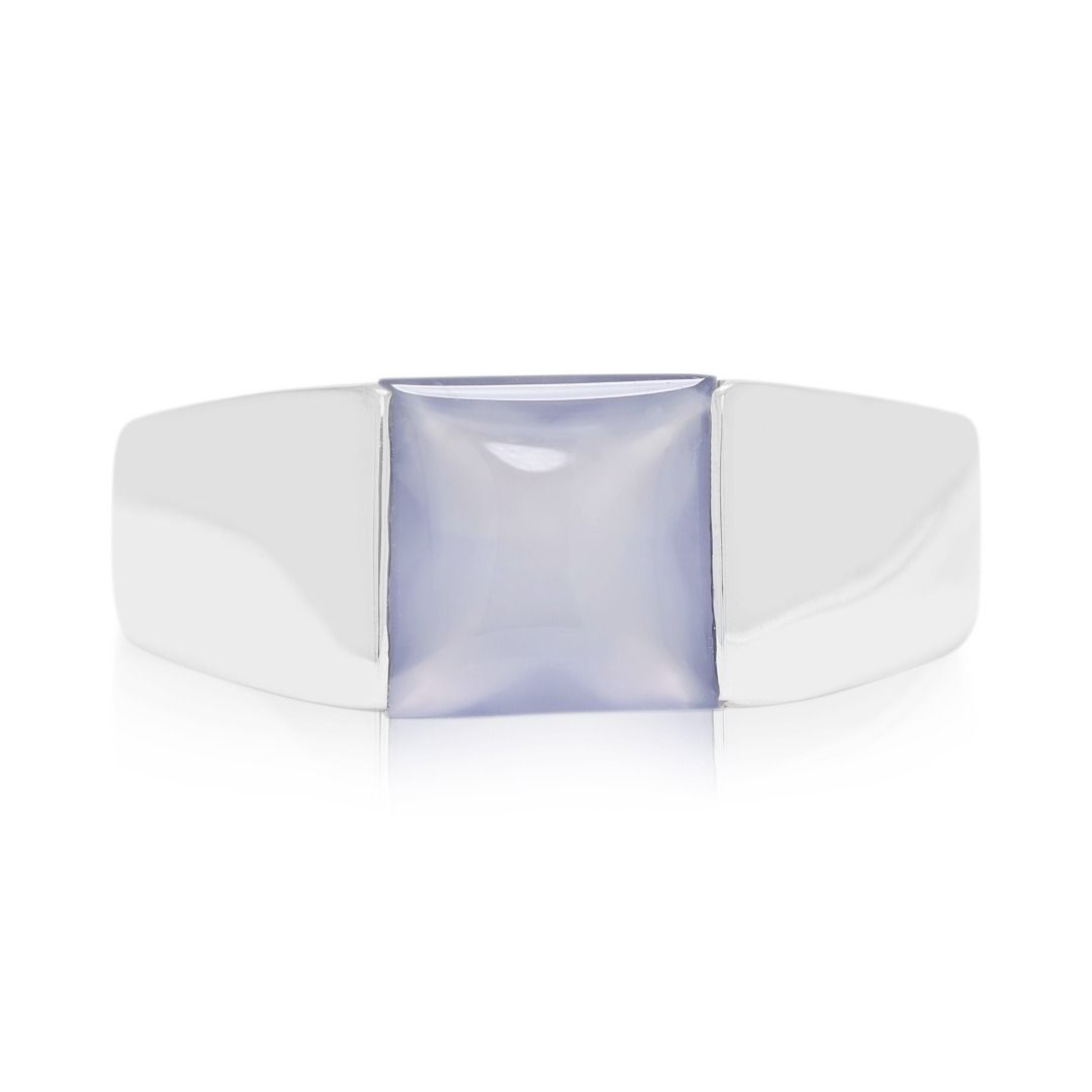 Vintage 8mm Cushion Chalcedony Ring in 18K White Gold