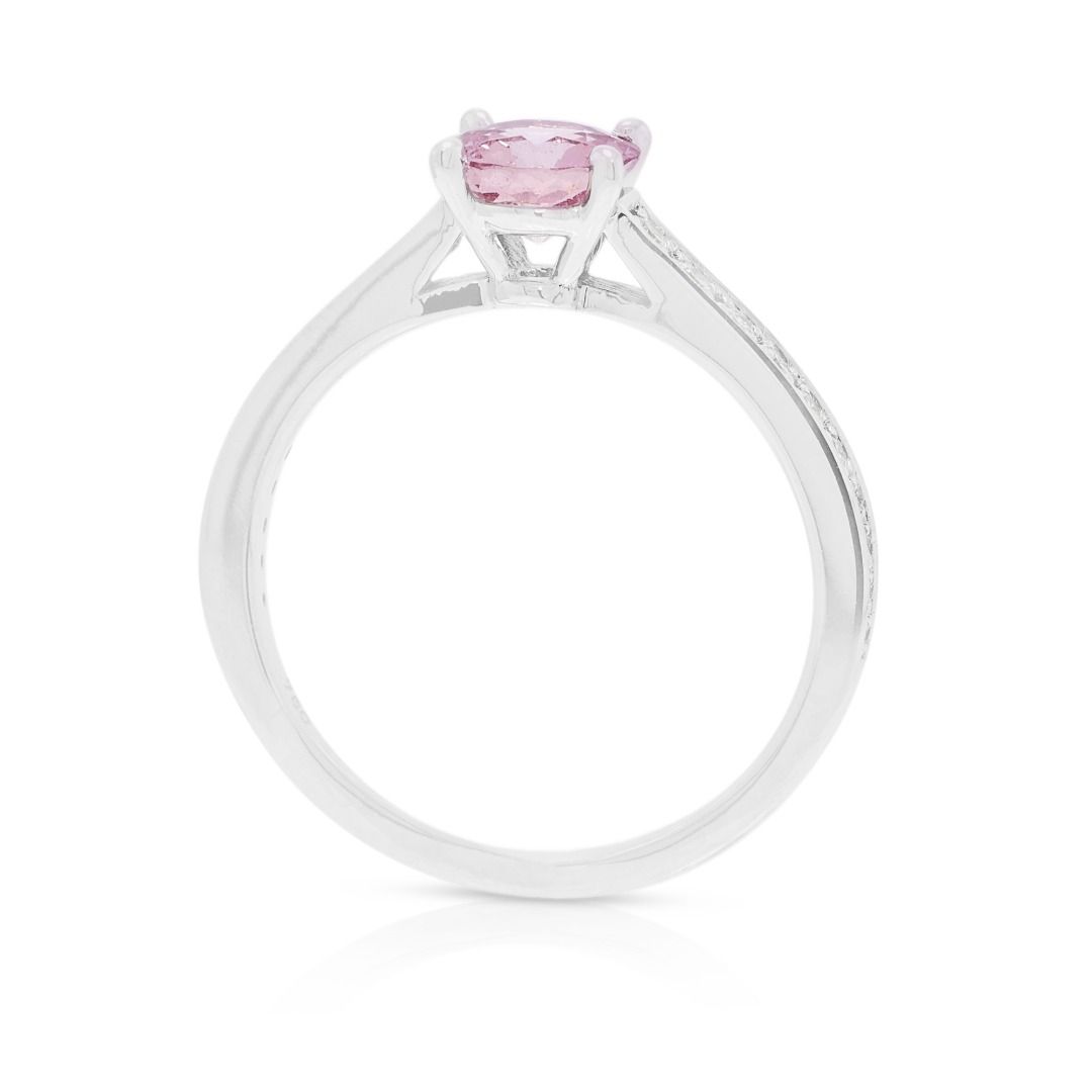 Vivid 0.74ct Padparadscha Sapphire & 0.18ct Diamond Pave Ring in 18K White Gold - GIA Certified